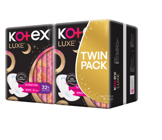 Kotex Luxe Ultrathin Wing Hvy Flow 32Cm Sanitary Napkins - 12 Pads (Twin Pack)